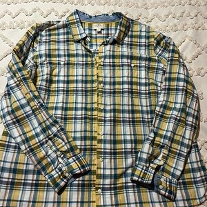 St. John's Bay Women's Plaid Button Down Shirt - Yellow, Blue, White
